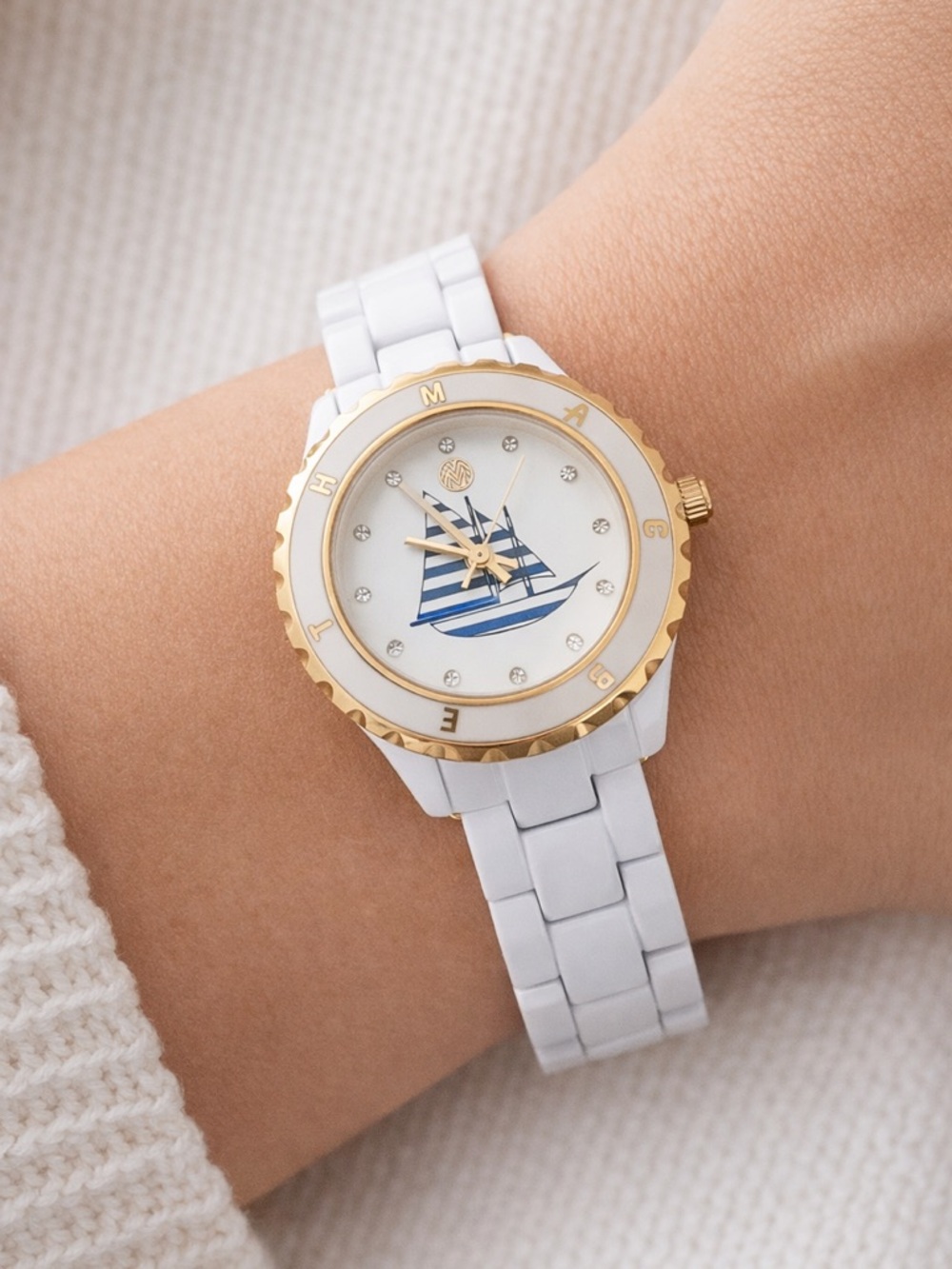 Macbeth Collection Margaret Josephs White & Gold Nautical Watch Chic Wristwatch - Picture 4 of 6